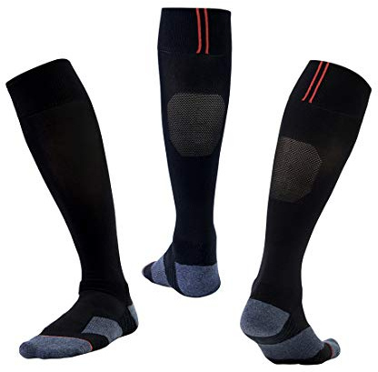 SKeshine Knee High Sports Socks, Breathable Cushioned Compression Soccer Rugby Hockey Socks, Anti-Odour Long Athletic Socks for Men Women Kids, 1 Pair (Black, UK7-10)