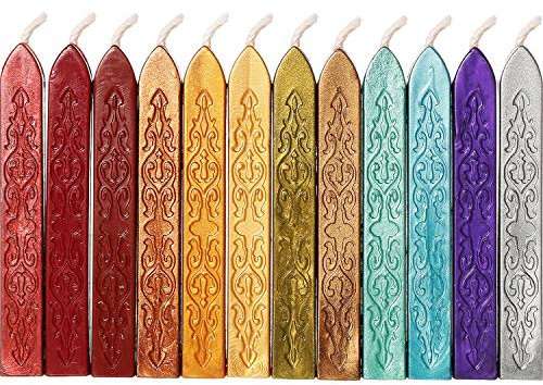 YIQI 12 Stücke Siegellack Sticks mit Dochte Antikes Feuer Manuskript Siegelwachs für Wachs Siegelstempel