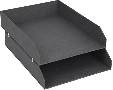 BIGSO Hakan 2er-Set Briefablage A4 – Aufbewahrungsbox stapelbar mit Griff – Schreibtischablage für Briefe, Dokumente & Unterlagen – Ordnungssystem aus Faserplatte mit Papier – schwarz