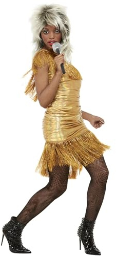 Smiffys Simply The Best Legend Tina Costume, Gold Tasselled Dress, Icons & Idols Fancy Dress, Icons/Celebrities Dress Up Costumes