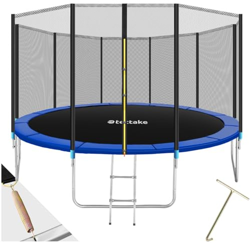 tectake® Trampolín, Cama Elástica Exterior para Niños y Adultos, Estructura de Acero, Red Protectora, Escalera, Certificado TÜV GS, Juegos Exterior Niños, Trampolin Fitness Adultos - 457 cm