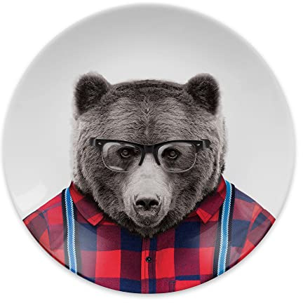 Wild Dining Dinner Plate I Funny Dinner Plate I 100% Ceramic I 9-inch Plate I Funny Plate with Goofy Pet Print I Novelty Tableware | Gift Idea for Students | Dishwasher Microwave and Food Safe (Bear)