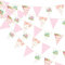 Spring Tea Party Decorations Bunting Banner Pink Gold Butterfly Teapot Teacup Floral Flower Plaid Paper Triangle Flags Pennant for Tea Party Spring Birthday Baby Shower Wedding Bridal Engagement Decor