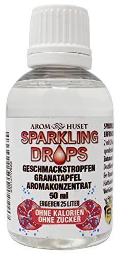Granatäpplekoncentratdroppar | 1 flaska 50 ml resulterar i 25 liter | högkoncentrerad smak utan socker | för vattenkokare | mousserande | färdig dryck | kalorifattig | utan konserveringsmedel