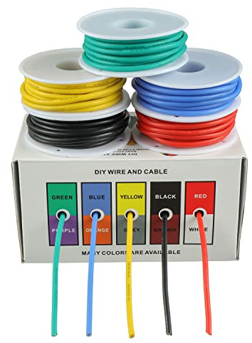 BOJACK 16 AWG Flexible Silicone Wire Electric Wire Hook up Wire Kit 300V Cables with Plus 20 φ4mm Heat Shrink Tubings and a Mini Wire Stripper(5 Colors 13.12Ft Each Color, 16AWG)
