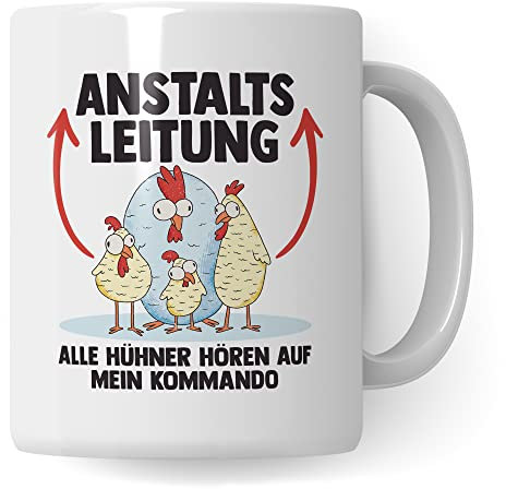 Pagma Druck Hühner Tasse Huhn Kaffeetasse Anstaltsleiter Kaffee-Becher Hühnerhalter Geschenk Hühnerbesitzer Geschenkidee Lustig Humor Spruch (Weiß/Weiß)