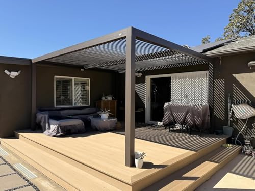 PURPLE LEAF Patio Louvered Pergola 12' × 14' Sun Shade Retractable Canopy Aluminum with Adjustable Roof for Hot Tub Outside Deck Backyard Outdoor Hardtop Gazebo Bronze