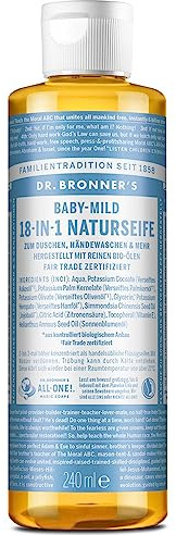 Dr. Bronner Savon naturel 18 en 1 - Savon liquide biologique - Doux pour bébé sans parfum - Gel douche, savon pour les mains, shampooing et bien plus encore - Avec huiles bio - Commerce équitable -