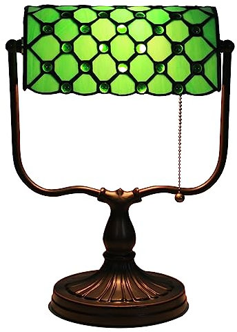 Uziqueif Tischlampe Grün, Tiffany Tischlampe, Schreibtischlampe Retro, Lampenschirm Aus Glas, Bürotischlampe, Nachttischlampe Für Schlafzimme,A