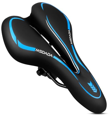 New Gel Bike Seat, MSDADA Comfortable Bike Saddle for Men & Women, Waterproof Gel Bicycle Saddles, Soft Bicycle Seat for BMX, Road Bike, Mountain Bikes, Push Bike, MTB, Exercise Bike, City Bikes(Blue)