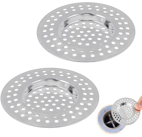 Dimeho 2 Pcs Stainless Steel Kitchen Sink Strainer Standard Drain Filter Plug Drain Cover Hair Trap Strainer Protector Stopper for Bathroom Bathtub Shower 2.95 / 7.5 cm