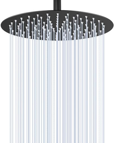 KINLIV 30CM Rund Matt Schwarz Regendusche Duschkopf, 12 Zoll Wasserfall Duschkopf Wassersparend, Ganzmetall-Edelstahl 304, Decken Regenduschköpfe mit 120 Anti-Verstopfungs-Silikondüsen