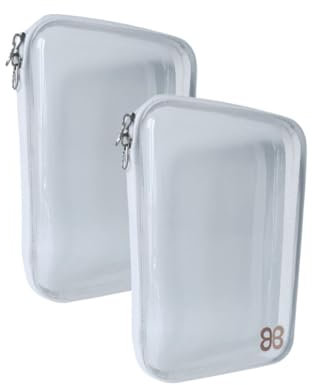 my BBlins - Lot de 2 Pochettes Transparentes zippée en plastique sans BPA | Anti-Choc, Rigide | Idéales comme Trousse de Maquillage, Organiseur de Sac, rangement Craft, jouets et plus (Blanc)