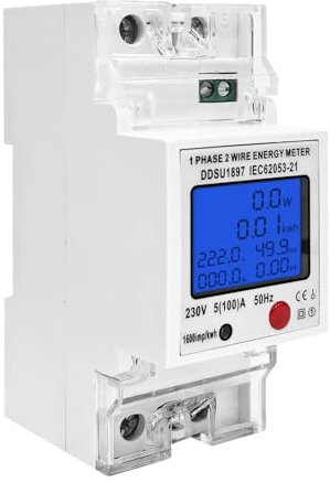 Stromzähler Hutschiene 1 Phasig, Digitaler Energiezähler 6in1, 230V 100A Wechselstromzähler KWh Zähler, Amperemeter Voltmeter Din, Geschlossenem Typ CT (1P-db-6 in 1)