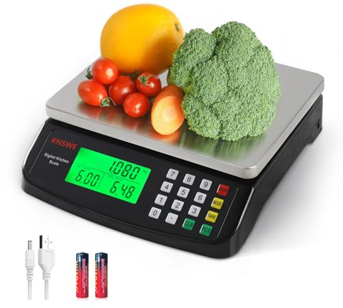 KNSWE Grande bilancia digitale da cucina nera, 40 kg/80 libbre bilancia commerciale per alimenti per cucinare carne cottura pane prezzo bilancia in acciaio inox scala conteggio per negozi gastronomia