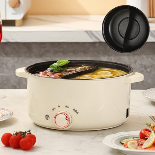 Hot Pot Électrique 3,5 L Casserole Électrique avec Paroi de Séparation, 1000 W, Trois réglages de puissance, Poêle Multifonctionnelle Antiadhésive