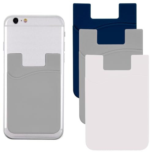 CPJJ 3 Piezas Tarjetero Para Móvil,Funda Para Tarjetas De Silicona,Tarjetero Para Pegar En La Parte Trasera,Gris/Blanco/Azul