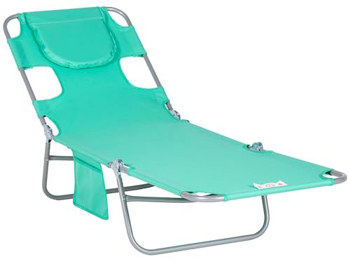 Outsunny Sonnenliege klappbar Gartenliege mit Lesefenster, Kopfkissen, Liegestuhl mit 5-Fach verstellbare Rückenlehne, wetterfeste Campingliege bis 120 kg belastbar, für Garten Strand Pool, Grün