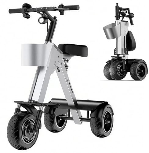 Patinete EléCtrico Ligero con BateríA ExtraíBle De 36v 10ah, Triciclo Plegable con Motor De 450w, FáCil Y CóModo De Usar, 3 Velocidades Desplazamientos Diarios Y Viajes.(A)