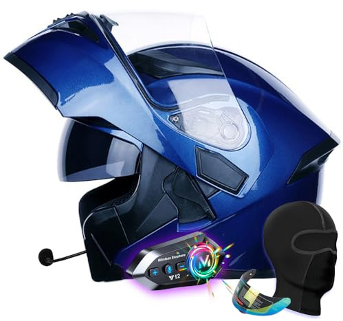 Bluetooth Modular Motorbike Helmet, Flip-Up Full Face Helmet with Dual Visors, Built-in Speakers, ECE Approved, for Adult Riders