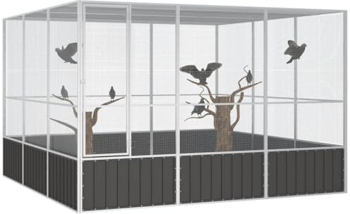 Volière à Oiseaux, Grande Cage à Oiseaux Extérieur pour Perruche Perroquet Anthracite 302,5x324,5x211,5 cm Acier galvanisé