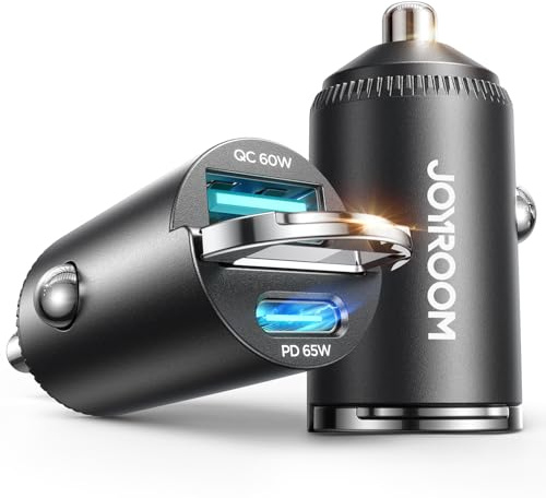 JOYROOM 2 stycken 125 W cigarettändare USB C – mini-billaddare med dragring, [PD 65 W & QC 60 W] supersnabb billaddare, USB-adapter bil för iPhone 17 16, Samsung S26 S25, iPad & 12 V/24 V bil | 125 W supersnabb mini USB-cigarettändaradapter med dragring för iPhone 17/16, Samsung S26/S25 och 12 V/24 V fordon