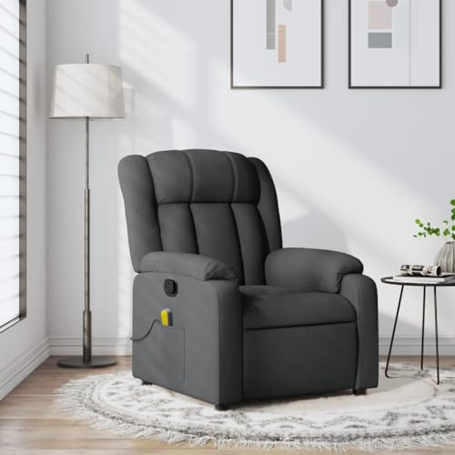 YunCangg Fauteuil de relaxation de massage avec housse en tissu gris foncé, fonction de couchage manuelle jusqu'à 135 degrés, massage vibrant à 6 points, construction stable en bois et métal