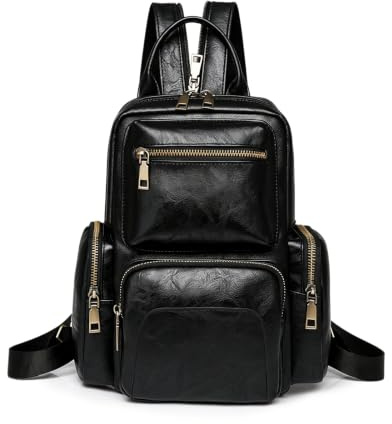 Kvinnor Vintage PU läder Mini Convertible ryggsäck, Multi-ficka liten Casual Daypack Satchel axelvaska för daglig användning,Black
