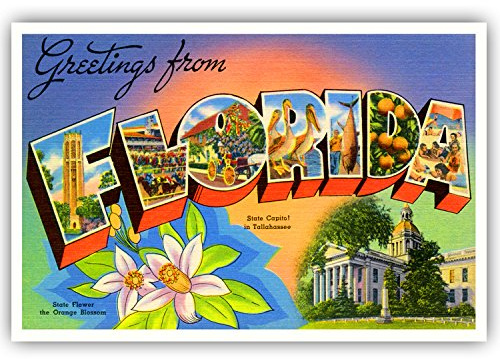GREETINGS FROM FLORIDA vintage reprint postcard set of 20 identical postcards. Large letter US state name post card pack (ca. 1930's-1940's). Made in USA.