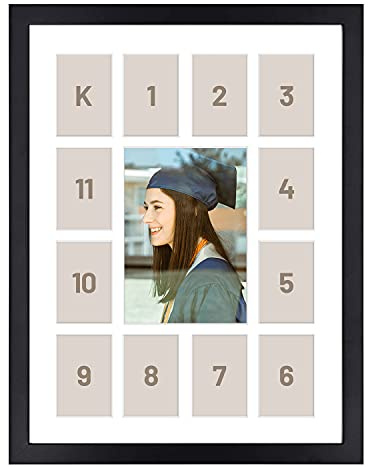 Golden State Art, 12x16 Black Wood Frame - 13 Opening White Mat - Collage Frame - Real Glass, Great for Children's Photos, Displaying Collection Cards, Landscape, Portrait, Makes a Good Gift