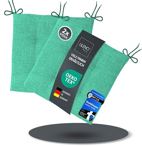 LILENO HOME 2er Set Stuhlkissen Türkisgrün (40x40x4,5 cm) - Sitzkissen für Gartenstuhl, Küche oder Esszimmerstuhl - Bequeme UV-beständige Indoor u. Outdoor Stuhlauflage als Stuhl Kissen