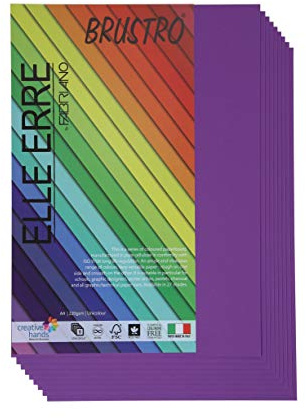 BRUSTRO Elle Erre färgat papper A4 storlek 220 GSM Viola-färg, paket med 9 ark. med texturerad yta på ena sidan och slät på andra.