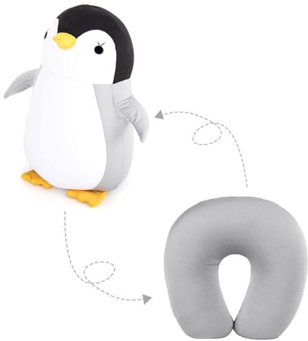 Kraeoke Nackenhörnchen 2 in 1 U-Form Nackenkissen Kopfkissen Nackenstützkissen Nackenstützen, Nackenhörnchen Verformung zur Plüsch Tier für Camping, Wandern, Auto, Flugzeug