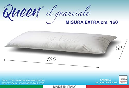 Tex family GUANCIALE QUEEN cuscino LETTO MAXI lungo cm. 160 MIS. Bianco CM. 50 X 160