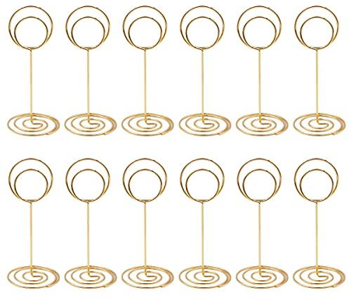 WANGCL Paquete de 12 Mini Soportes para Tarjetas de Mesa, Soporte para números de Mesa de Boda, Soporte para Tarjetas de Nombre, Clips para Fotos, Notas, Soporte para Fotos (Dorado)