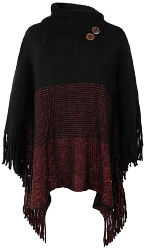 TBSCWYF Poncho da Donna Mantella con Cappuccio e Orlo Sfrangiato Poncho Invernale Mantella Poncio Invernali Caldo Elegante con Frange a Collo Alto con Maniche Bottoni Scialle e Bottoni Elegante