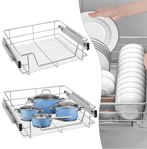 YUENFONG Lot de 2 tiroirs de cuisine télescopiques pour armoires de 60 cm (largeur réelle 57 cm)