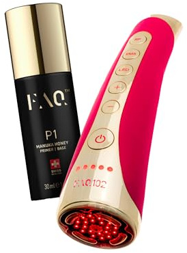 FOREO Beauty Answer FAQ 102 Bundle - EMS, RF & 8 LED Light Therapy Facial Toning Device + FAQ P1 Manuka Honey Conductive Primer, 30ml - Red Light Therapy - Radio Frequency Skin Tightening