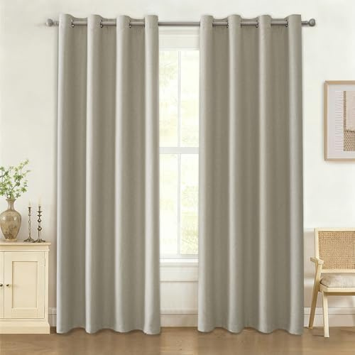 Ystyle Tenda Oscurante per Interni 2 Pezzi, 140×240 CM, Beige | Tenda con Anelli Effetto Lino Moderne, Tenda Termica Isolante Freddo e Caldo, da Soggiorno Letto Cameretta Bambina
