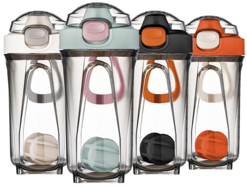 Mecmbj Shaker Proteinas, Protein Shaker Bottle, Botella Coctelera de 500 ml con Bola Batidora, Vaso Mezclador Proteinas con Asa para Batidos Cremosos en Polvo (azul)