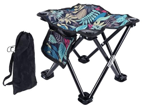YLSZHYR Campinghocker, Segeltuch, Tragbar, Blattmuster, Kompakter Outdoor-Klappstuhl mit Tragetasche für Erwachsene, Angeln, Wandern, Gartenarbeit, Strand, Blauer Rucksackstuhl