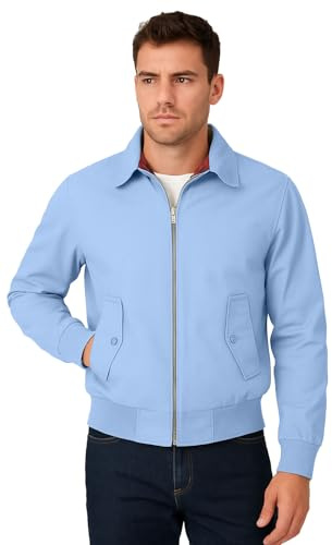 FASHIONISM Harrington Veste classique à manches longues pour homme avec fermeture éclair intégrale et poche Taille XS à 5XL, bleu ciel, XL