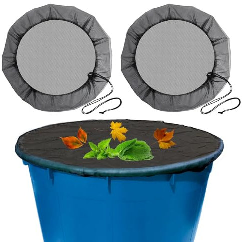 Lot de 2 filets pour citerne de pluie, rond, réglable, couvercle de citerne de pluie, protection contre les feuilles et les insectes, diamètre : 95 cm