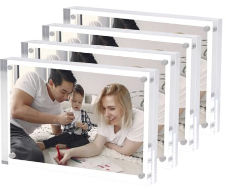 Hexsonhoma Lot de 4 cadres photo magnétiques en acrylique - 13 x 18 cm - Transparent - Double face - Pour affichage sur pied, annonceur de marque - Protection UV