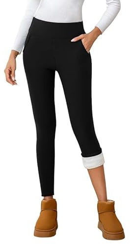 Leggins Termicos Mujer Invierno Mallas Termicas Afelpadas Gruesas Pantalon Forro Polar Leggings Cintura Alta con Bolsillos para Deporte Exterior Casa, Negro L