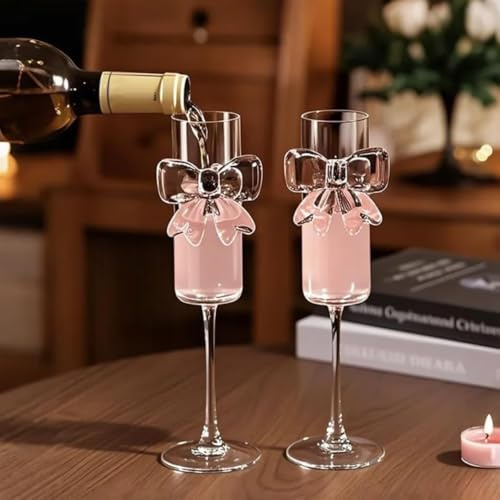 Flûte Da Champagne Con Fiocco In 2 Pezzi | Calici Da Vino In Cristallo Da 8 Once Con Steli Rinforzati | Eleganti Bicchieri Da Brindisi for Fidanzamenti, Addii Al Nubilato E Celebrazioni Speciali