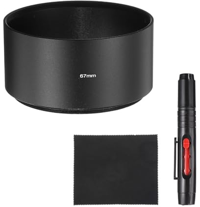 PATIKIL Paraluce Per Obiettivo, 67mm Montaggio Standard A Vite Lungo Fuoco Cappuccio Metallo Fotocamera Con Panno Di Pulizia E Penna Di Pulizia, Nero