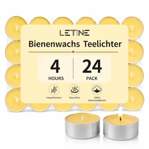 LETINE 24 stycken bivaxljus värmeljus, 4 timmars brinntid