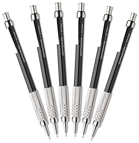 Pentel GraphGear 500 Automatic Drafting Pencil, 0.5mm, Black, Pack of 6