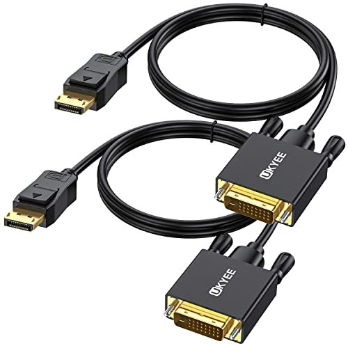 UKYEE Displayport to DVI 1.8M 2-Pack, Display Port(DP) to DVI-d Male to Male Adapter Cable Compatible with PC, Laptop, HDTV, Projector, Monitor, More- Gold-Plated